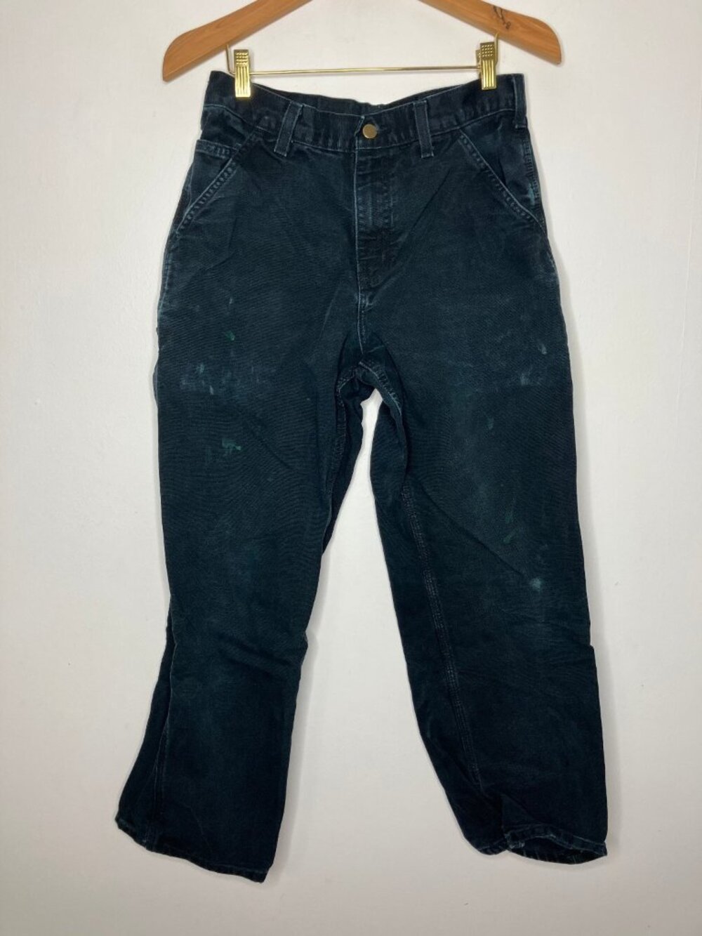Carhartt Men's Washed Black Canvas Work Pants Painter Carpenter Distressed 30x28